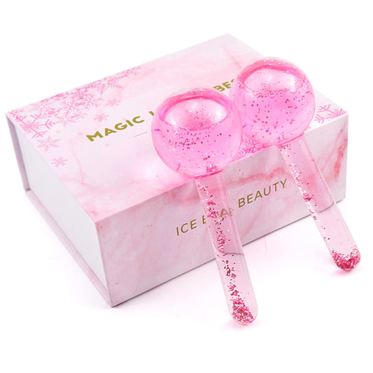 Juego de bolas de hielo para rostros fríos, bolas de hielo para rostros fríos, bolas de refrigeración para rostro, bolas mágicas para rutinas de belleza diarias en el hogar, spa, juego de 2 bolas de hielo de cara fría (rosa)