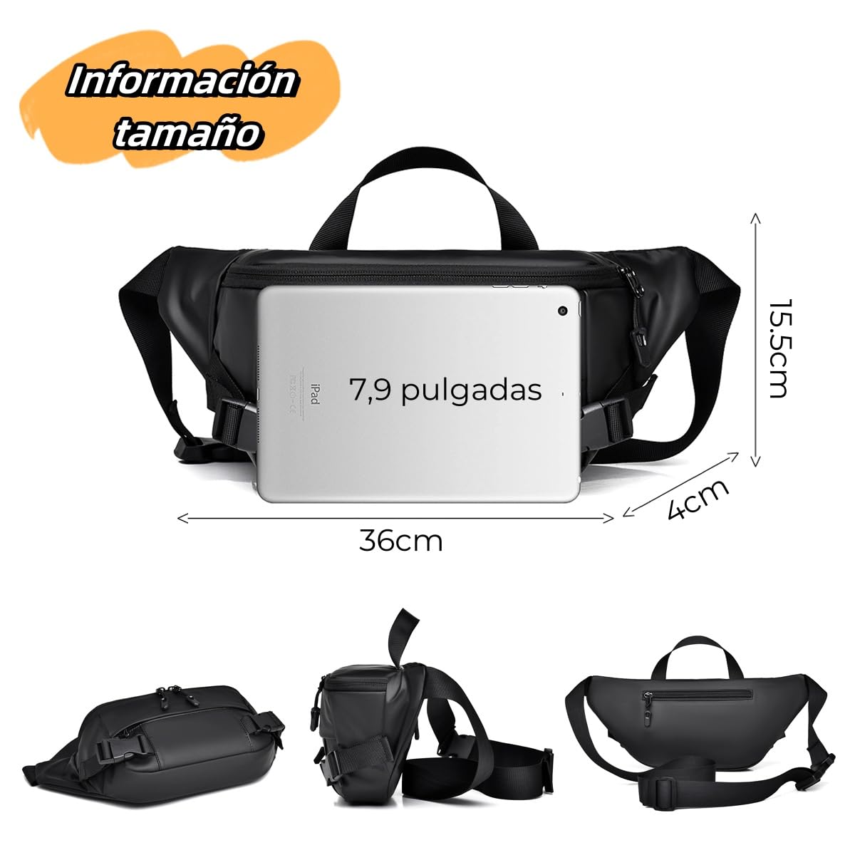 Cangurera Deportiva para Hombre Mujer, Cangurera Deportiva de Viaje, Riñonera para Correr Impermeable con Cinturón Regulable y Hebilla Rápida, para exteriores, senderismo, correr y Ciclismo (Negro)