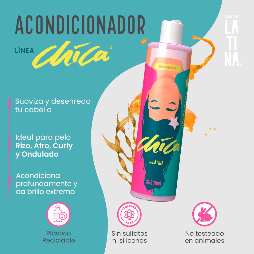 LATINA® | Acondicionador CHICA® | Crema para Peinar - Activador de Rizos | Belleza Mujer - Complementar con Tratamiento para Cabello Maltratado | Anti Frizz Cabello