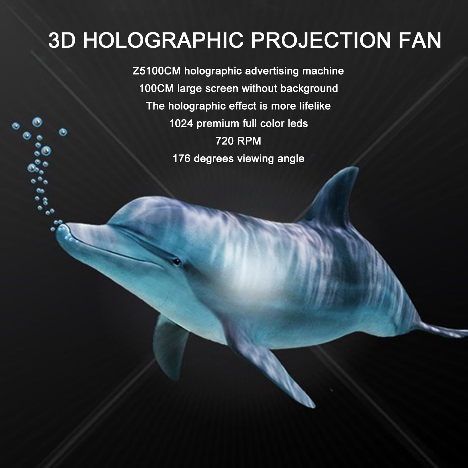 Máquina de Proyección Holográfica 3D, AC 100‑240V Ventilador de Proyección Holográfica 3D de Alta Resolución de 100 Cm para Hotel (Enchufe de EE. UU.)