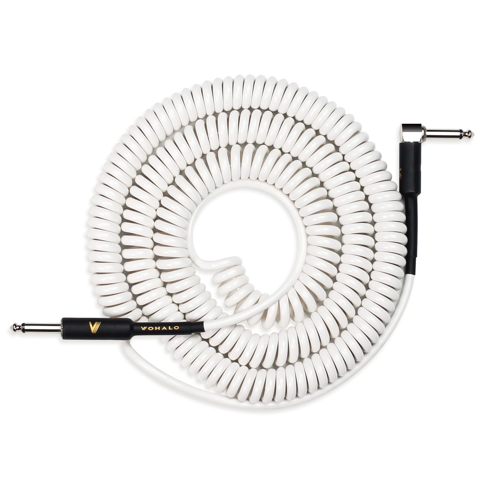Cable de Guitarra VOHALO Blanco Rizado 10M 1/4 Pulgada Ángulo Recto a Recto