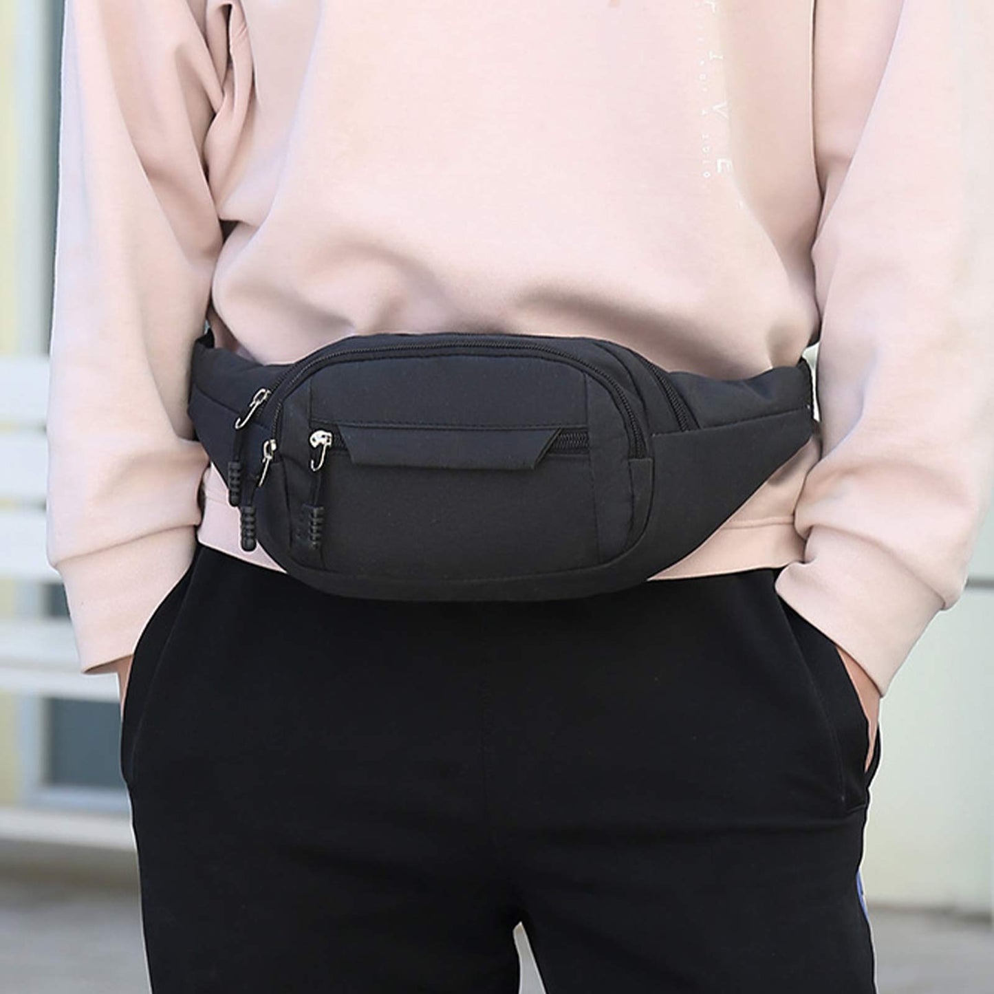 Cangurera Deportiva de Viaje, Cintura Pack Bolso de Paquete con Tela Impermeable de Amplia Capacidad, Fanny Pack, Running Belt, Travel Pouch para Hombre y Mujer(Negro)