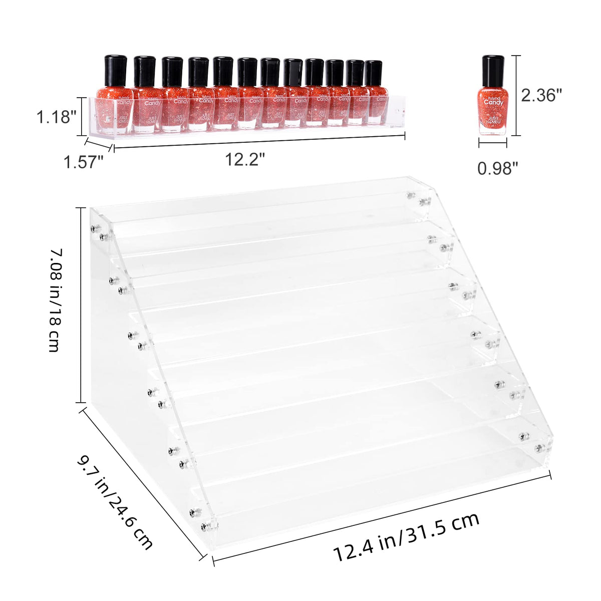 BTremary - Soporte organizador de pintura para esmalte de uñas transparente, estante acrílico de 6 niveles, soporte de exhibición de tinta de tatuaje y aceite esencial, con capacidad para hasta 48-96