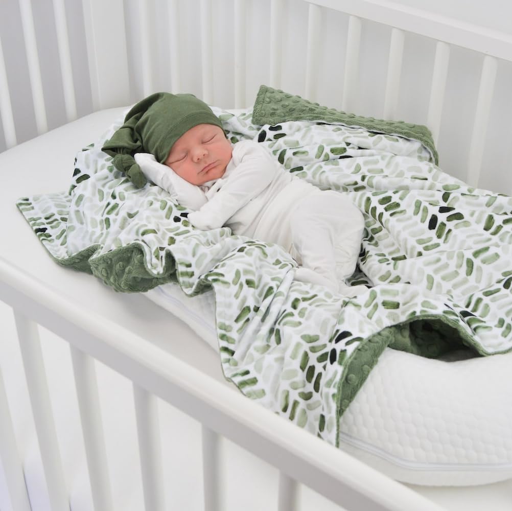 Manta de Felpa Suave Minky de Doble Capa para Bebé con Respaldo Punteado para Niños y Niñas - Regalos de Ducha para Recién Nacidos y Niños Pequeños (Hojas Verdes, 30 X 40 Pulgadas)