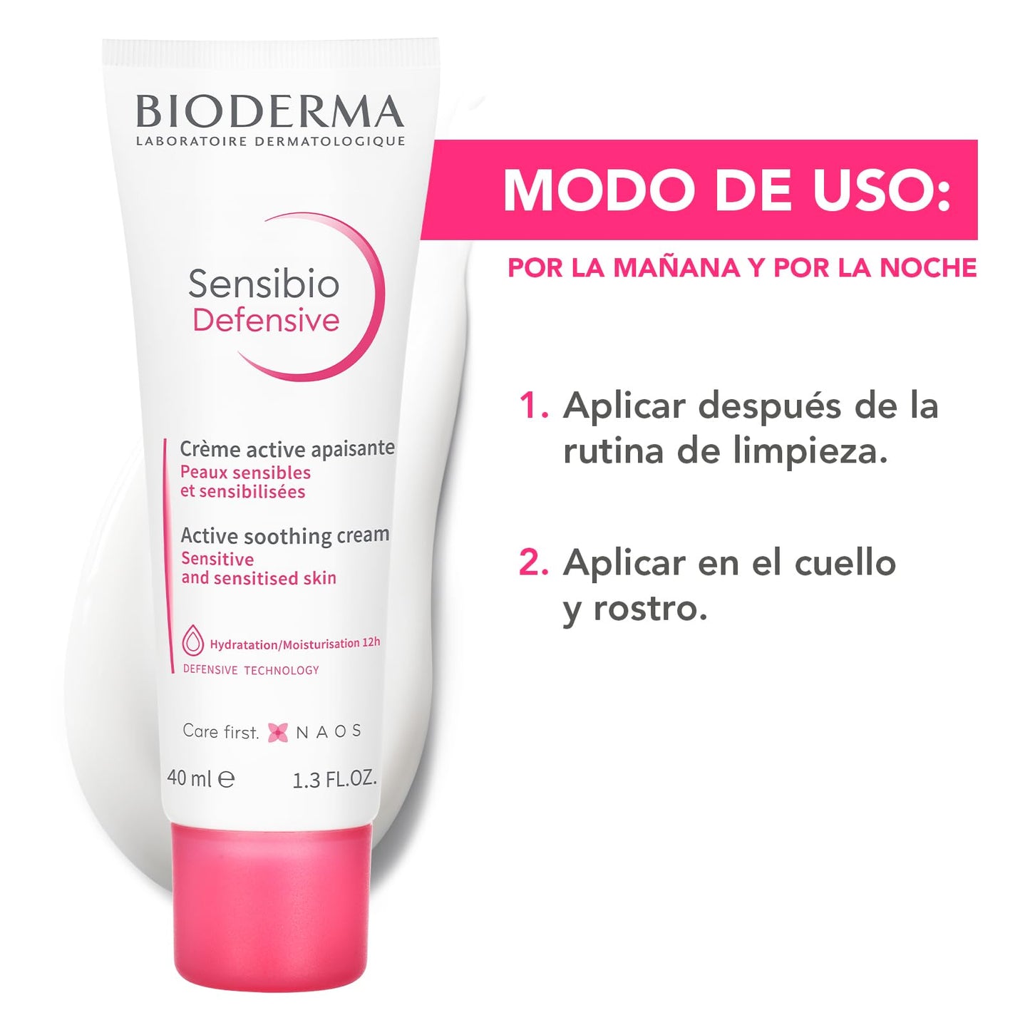 BIODERMA, Crema Facial Hidratante, Sensibio Defensive, Fortalece la Barrera Cutánea, para Piel Sensible, 40 ml