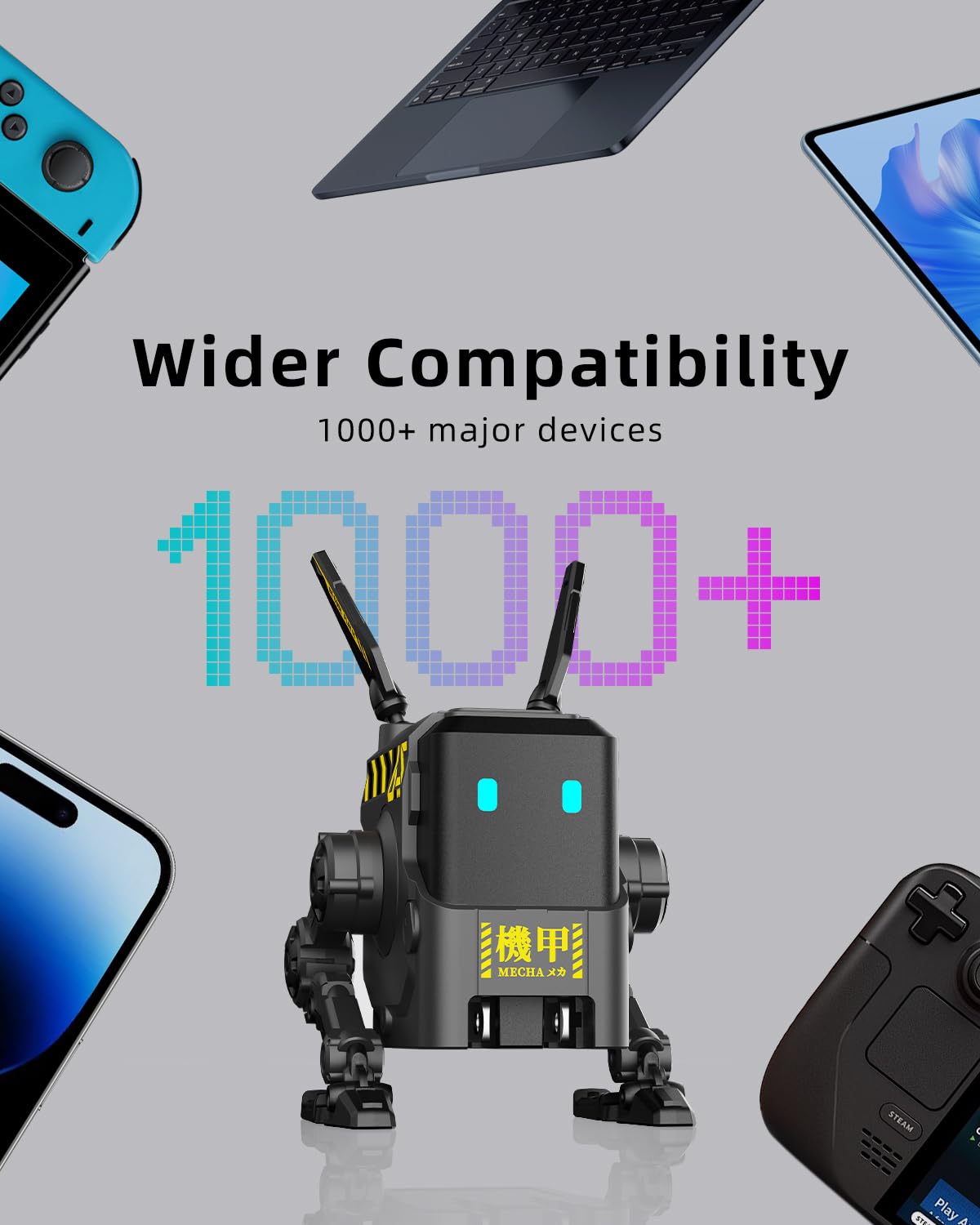 GravaStar Cargador USB C de 65 W, Bloque de Cargador rápido GAN Robot Alpha65, Adaptador de Corriente rápido de 3 Puertos, Cargador USB C de Pared Compacto Plegable (Negro)