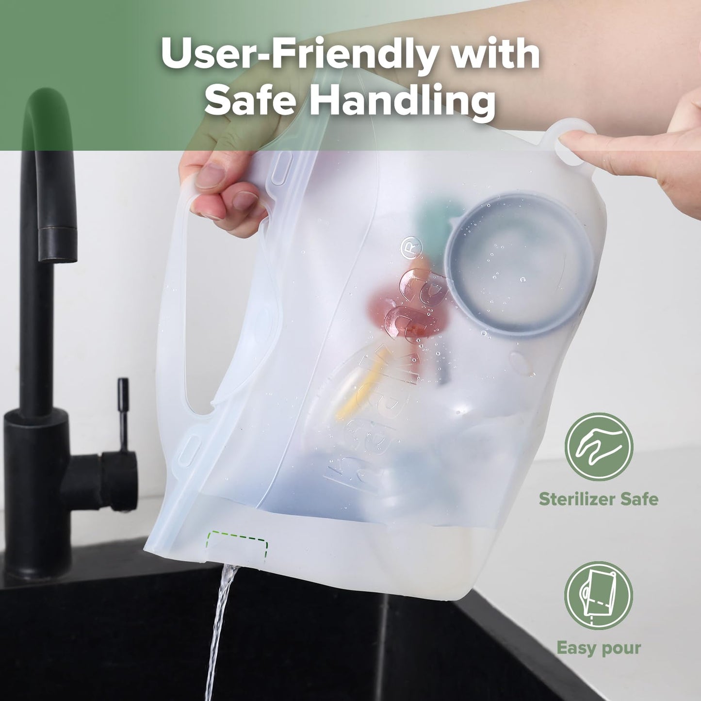 Bolsa de esterilización y vaporización en microondas de silicona Haakaa, 2000ml/70oz de gran capacidad, bolsas de vaporización reutilizables para biberones, extractor de leche, accesorios, chupetes