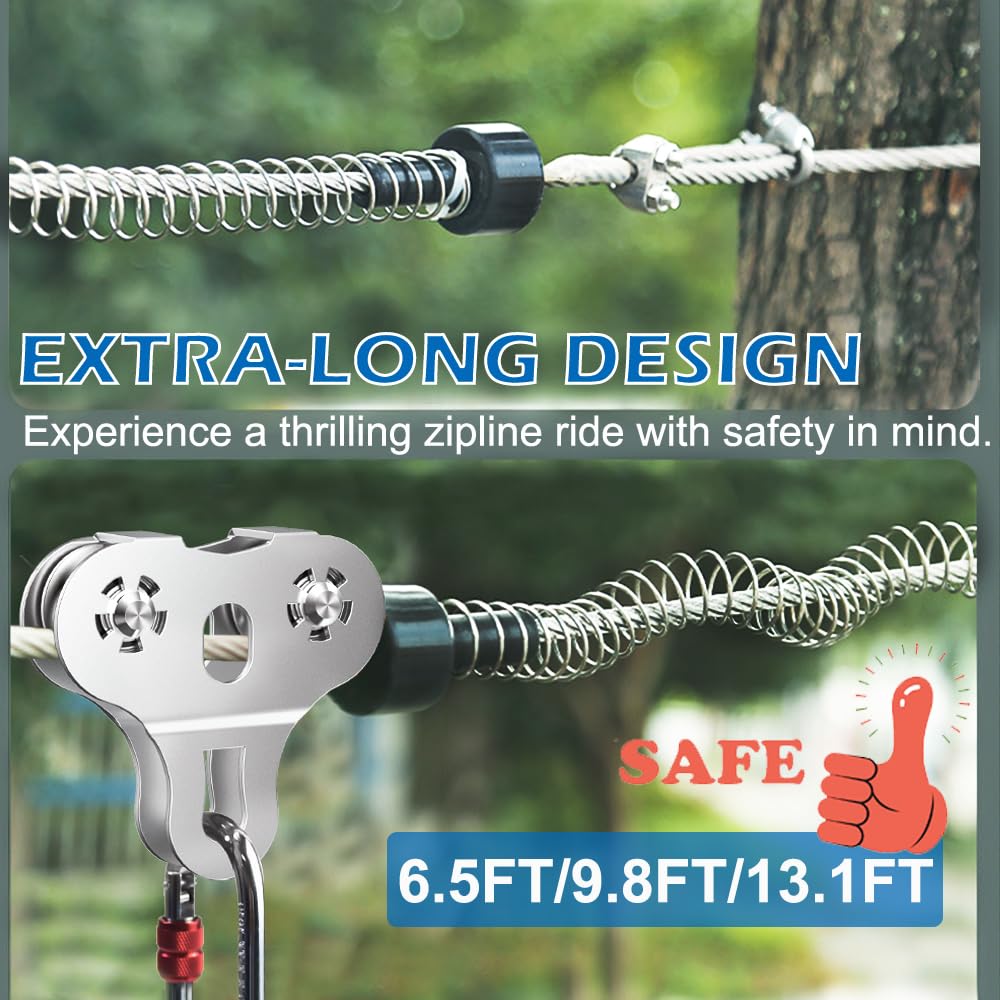 Fologtoo - Freno de resorte de tirolina, tapón de freno de acero inoxidable extra largo de 14 pies, kit de línea de cierre para resorte de tirolina de patio trasero para cable de 3/16 1/4 5/16 3/8