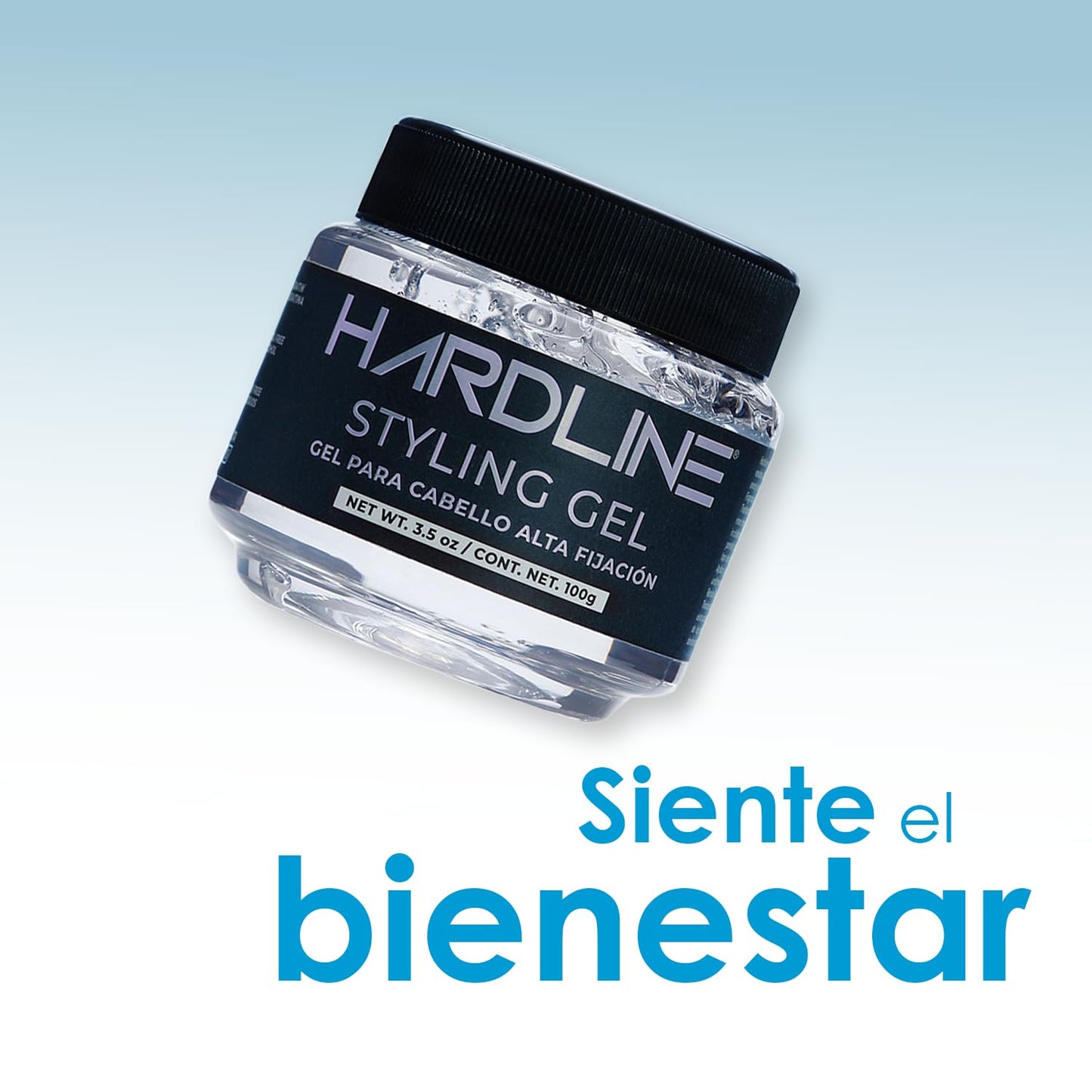 Hardline | Gel para cabello alta fijación 100 gr. Con keratina. No deja residuos. Caja con 10 piezas.