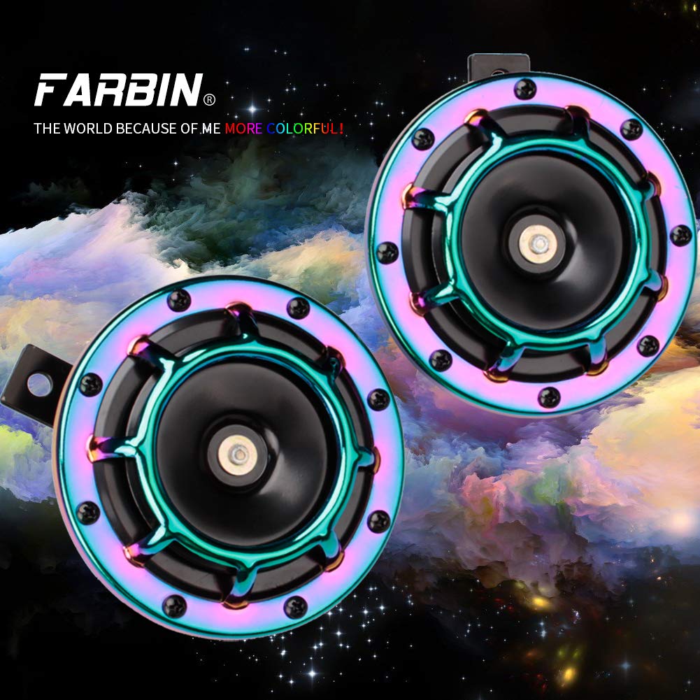 FARBIN - Bocina para coche, bocinas de coche, tono alto/tono bajo, bocina de tren para camión, coche, motocicleta (color)