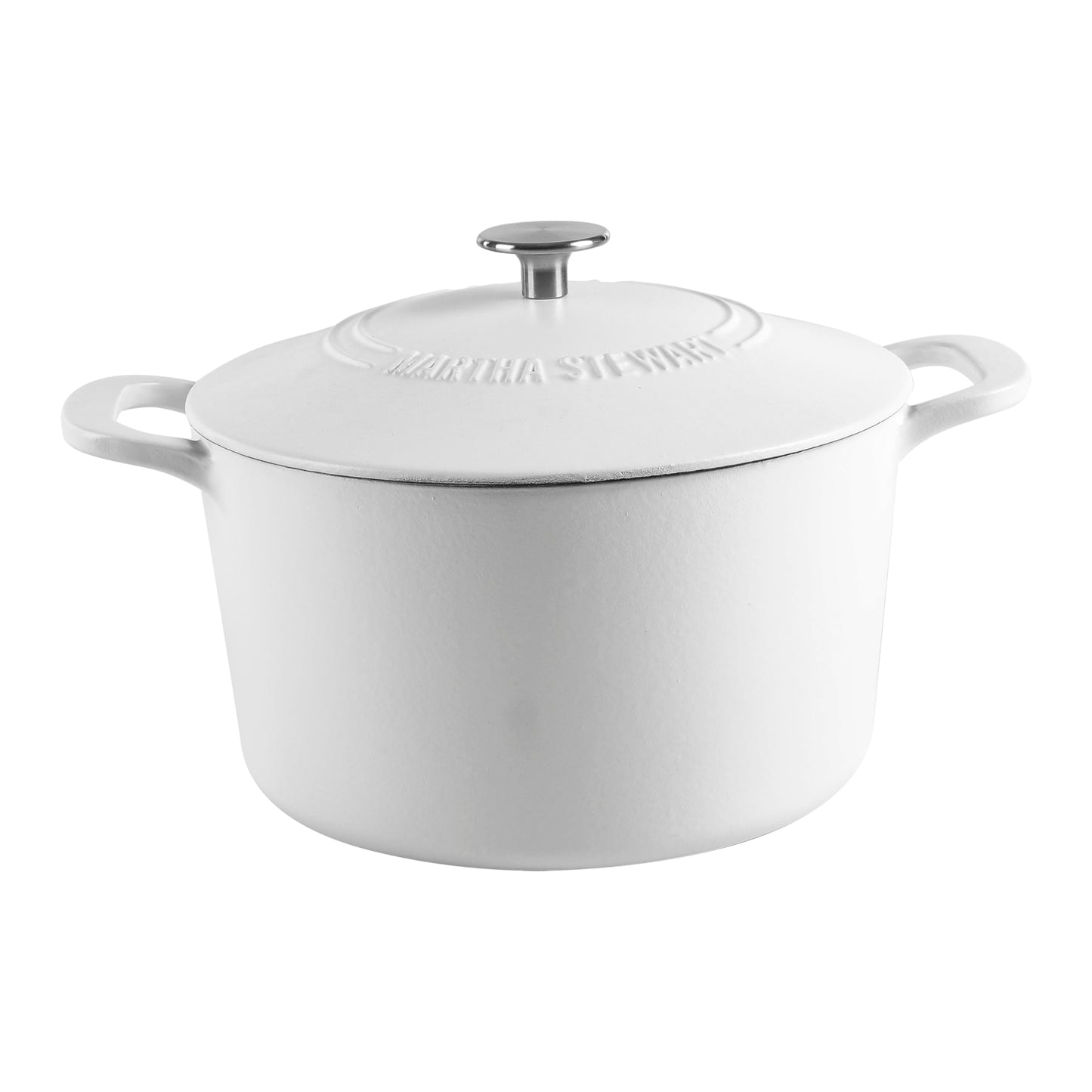 MARTHA STEWART Gatwick - Olla para horno holandesa de hierro fundido esmaltado de 7 cuartos con tapa, color blanco mate