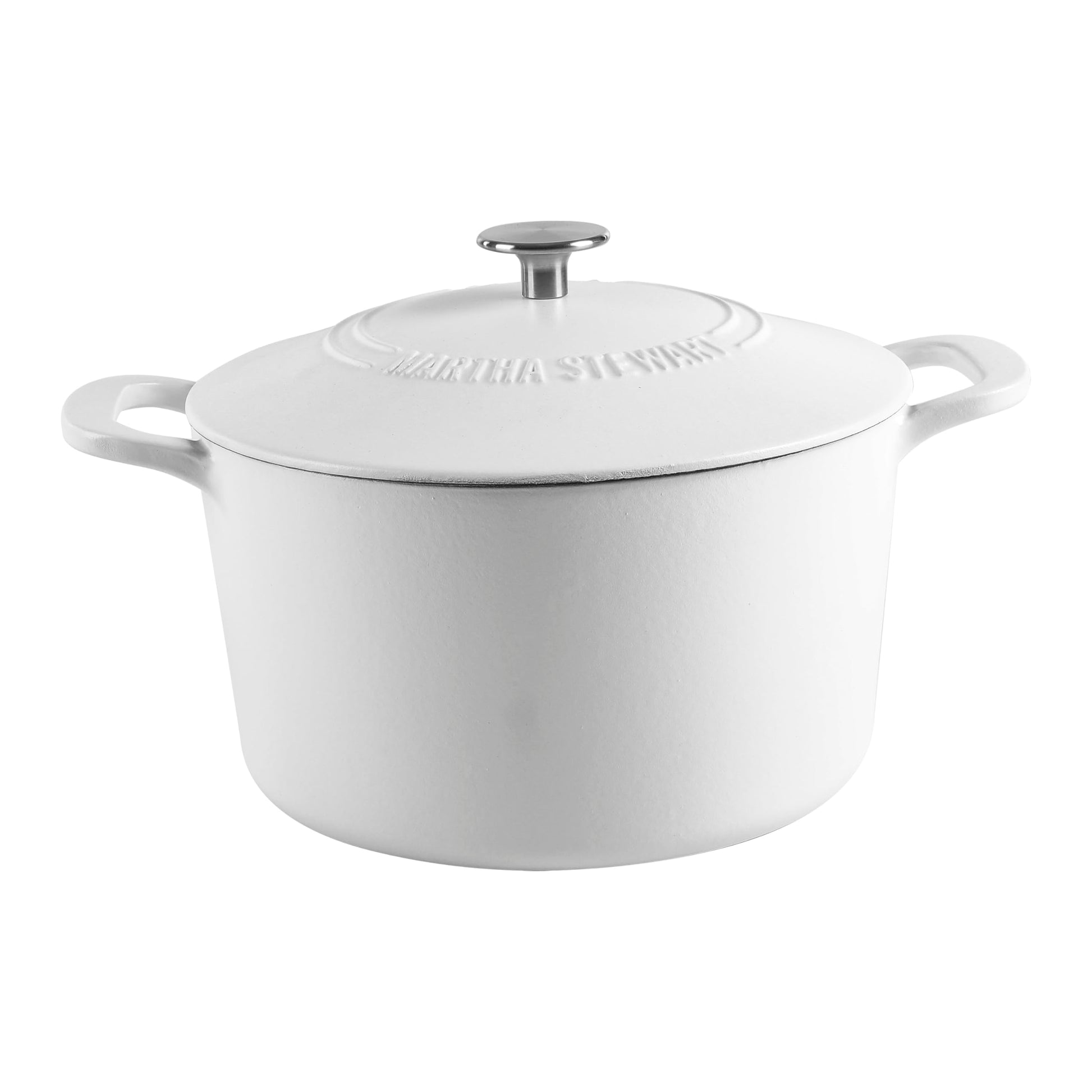 MARTHA STEWART Gatwick - Olla para horno holandesa de hierro fundido esmaltado de 7 cuartos con tapa, color blanco mate