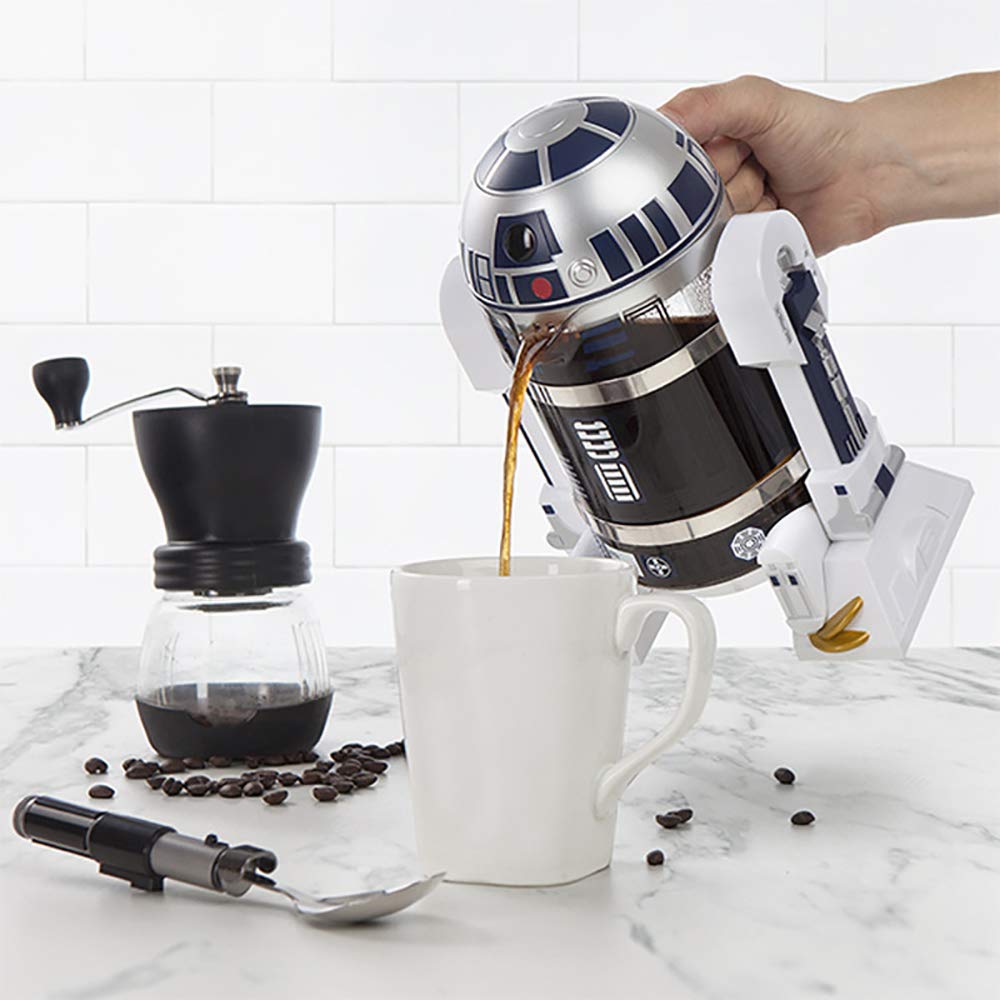 Máquina de café de mano, cafetera Creative Robot R2D2, mini cafetera de filtro de acero inoxidable, olla de presión de olla de aislamiento para el hogar