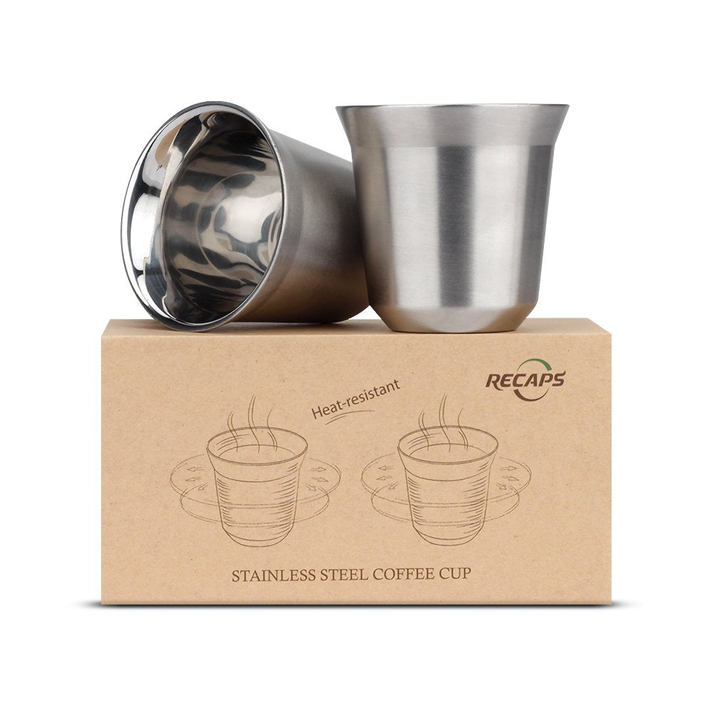 Set de Tazas de Café Espresso RECAPS Acero Inoxidable Doble Pared