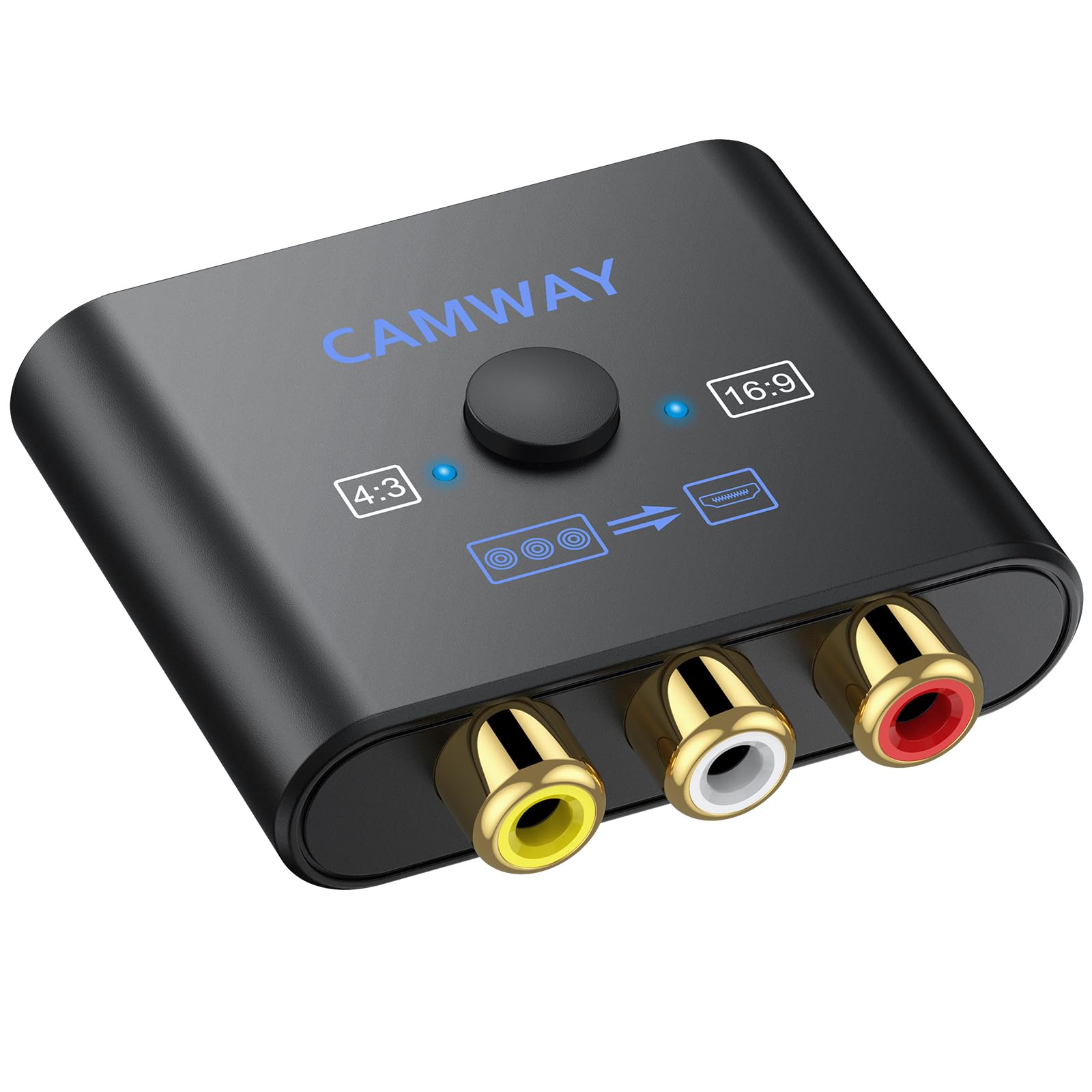 Camway - Convertidor RCA a HDMI - Convertidor de video AV a HDMI 1080P 16:9/4:3 conversión mini compuesto CVBS audio video adaptador compatible con PAL, NTSC para Wii, PS1, PS2, N64, X-Box, VHS, VCR