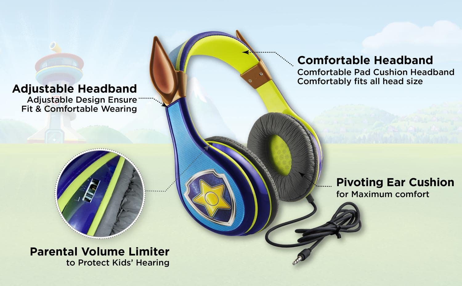 eKids Paw Patrol Chase - Auriculares para niños con función de limitación de Volumen integrada para una Escucha Segura y amigable con los niños