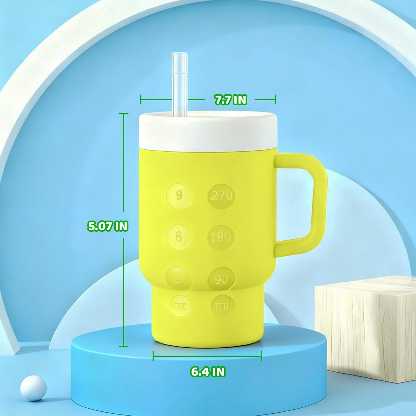 TAKYIT - Mini vaso de silicona para niños de 14 onzas con mango y pajita, fácil de limpiar, fomenta la hidratación