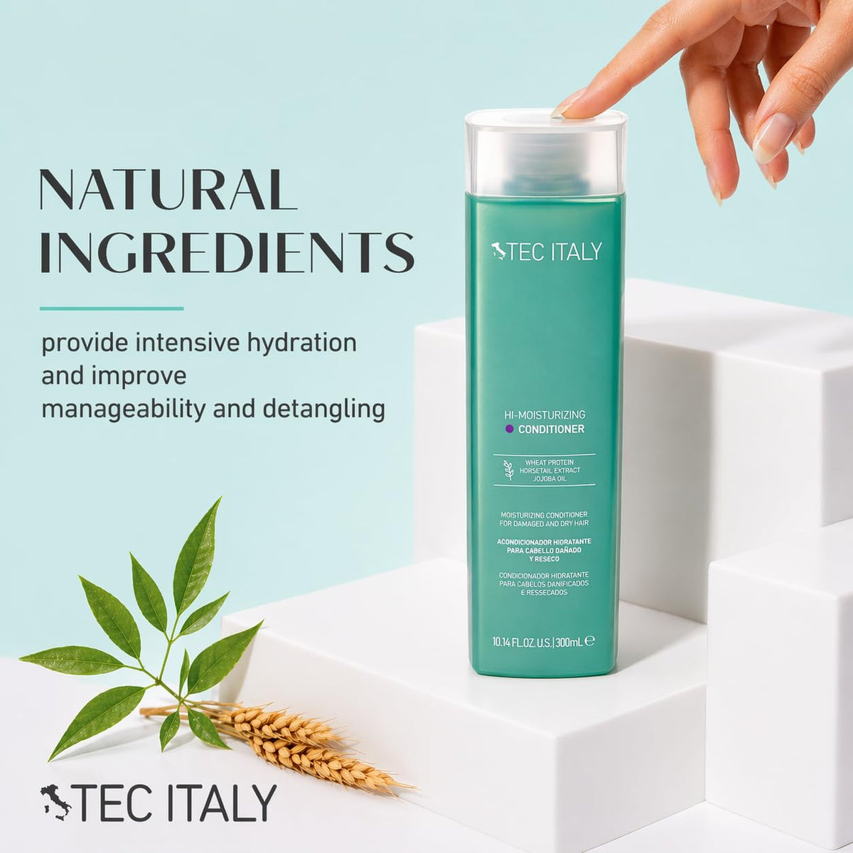 TEC ITALY Hi Moisturizing Shampoo Hidratante 300 ml | Limpieza Suave para Cabello Dañado y Reseco | Aporta Brillo y Máxima Suavidad | Libre de Sulfatos, Uso Diario Profesional
