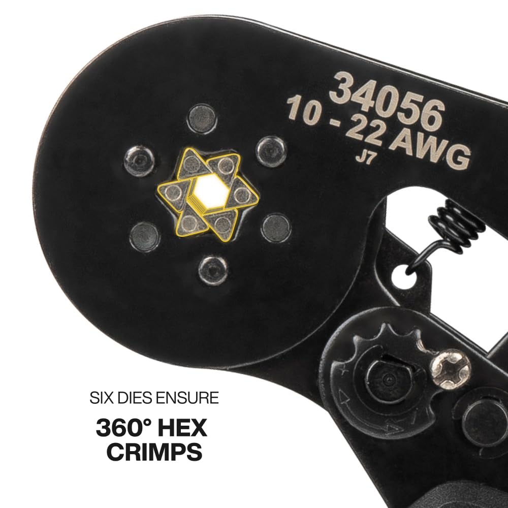 Klein Tools 34056 Pinza ponchadora hexagonal de férulas para cable de 10-22 AWG
