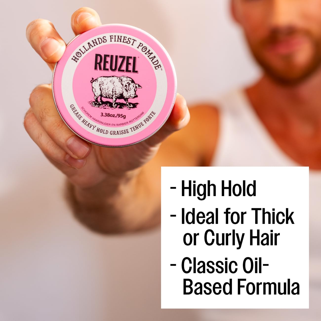 Reuzel Pink pomada de vaselina de alta fijación - Fórmula vegana de aceite concentrada con fijación orgánica, firme y natural - Sin brillo para definir y embellecer el cabello - Aroma original - 340g