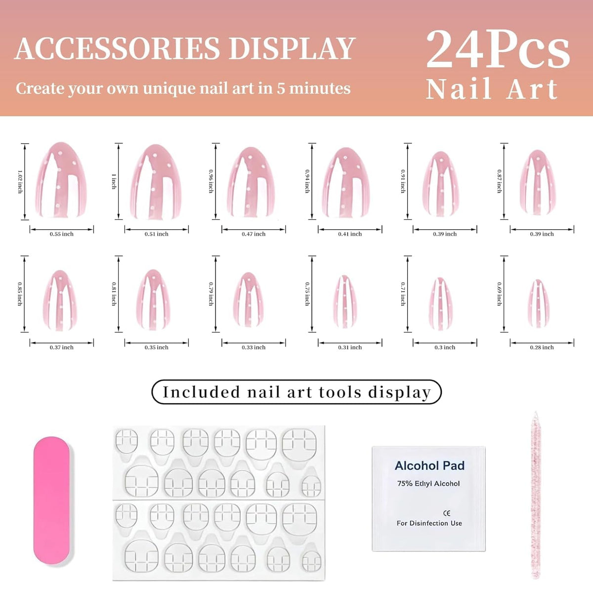 Woakess False Nail 1ml 24 Piezas U?as Postizas Cortas Largas