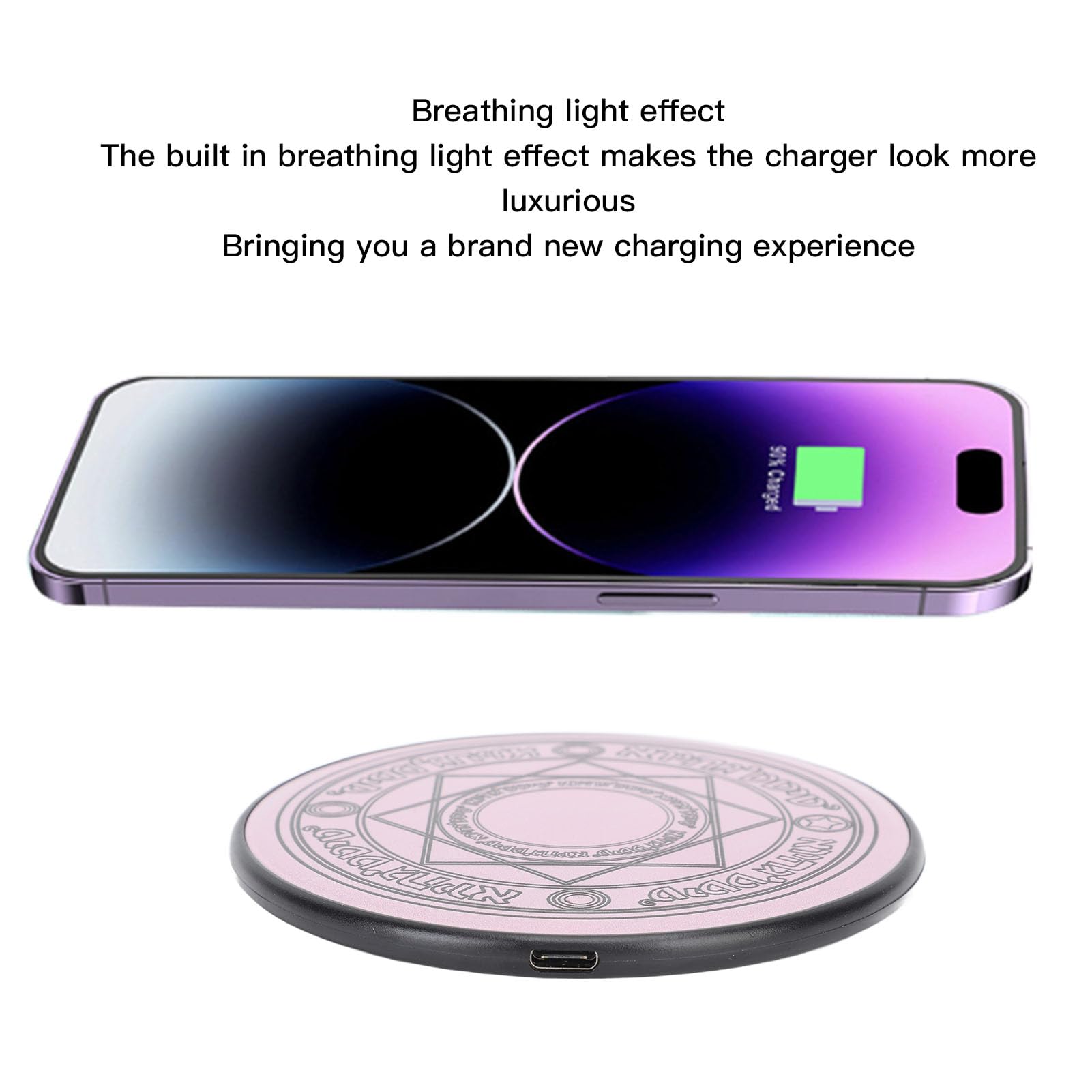 mlida Cargador Inalámbrico Magic Array de 20 W, Estilo Rápido de Escritorio USB Pat para Sakura, Rosa, Lindo, Transferencia Gótica para Cargadores Inalámbricos de Escritorio