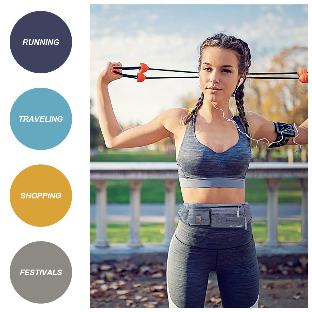 Riñonera ZOMAKE Gris Azulado Resistente al Agua con Correa Ajustable para Correr para Mujeres y Hombres