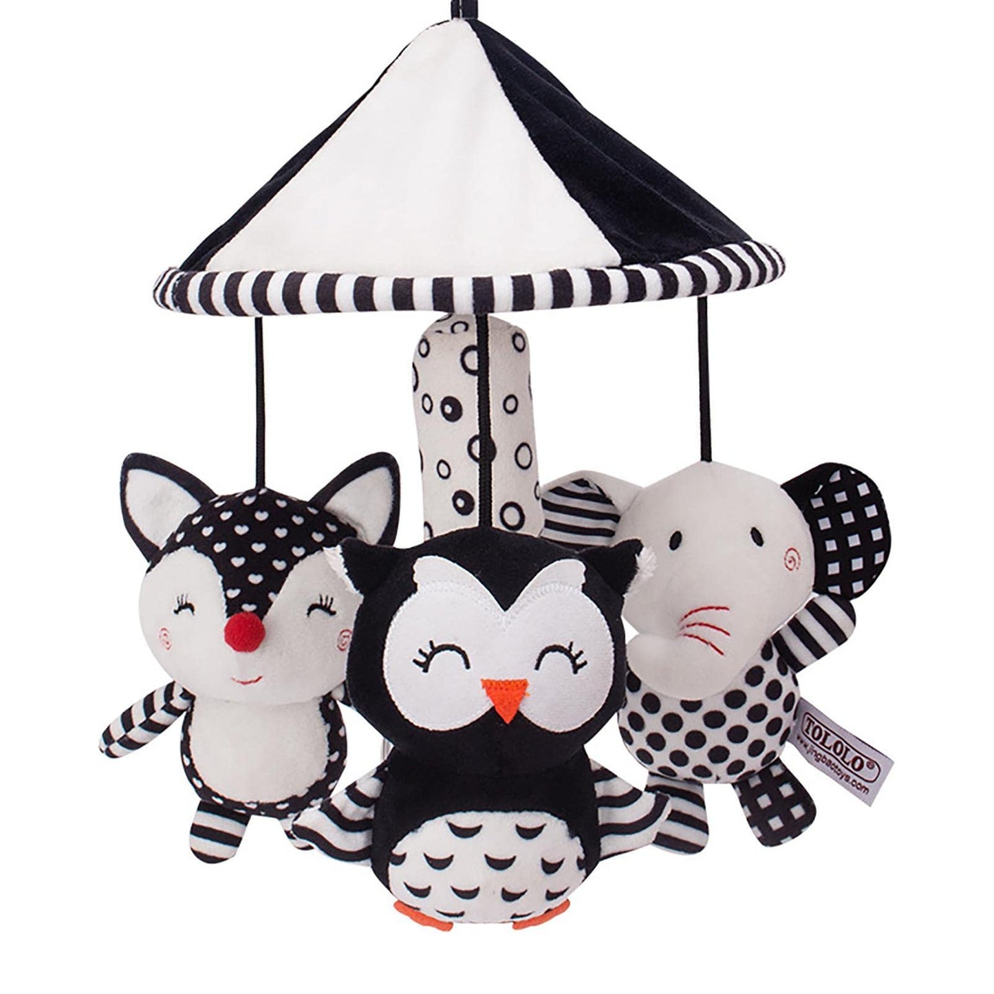 Cuna móvil – Chupete móvil en blanco y negro | Cuna portátil decoración la selva juguetes reconfortantes peluche búho elefante muñeca recámara decoración cabina Sritob