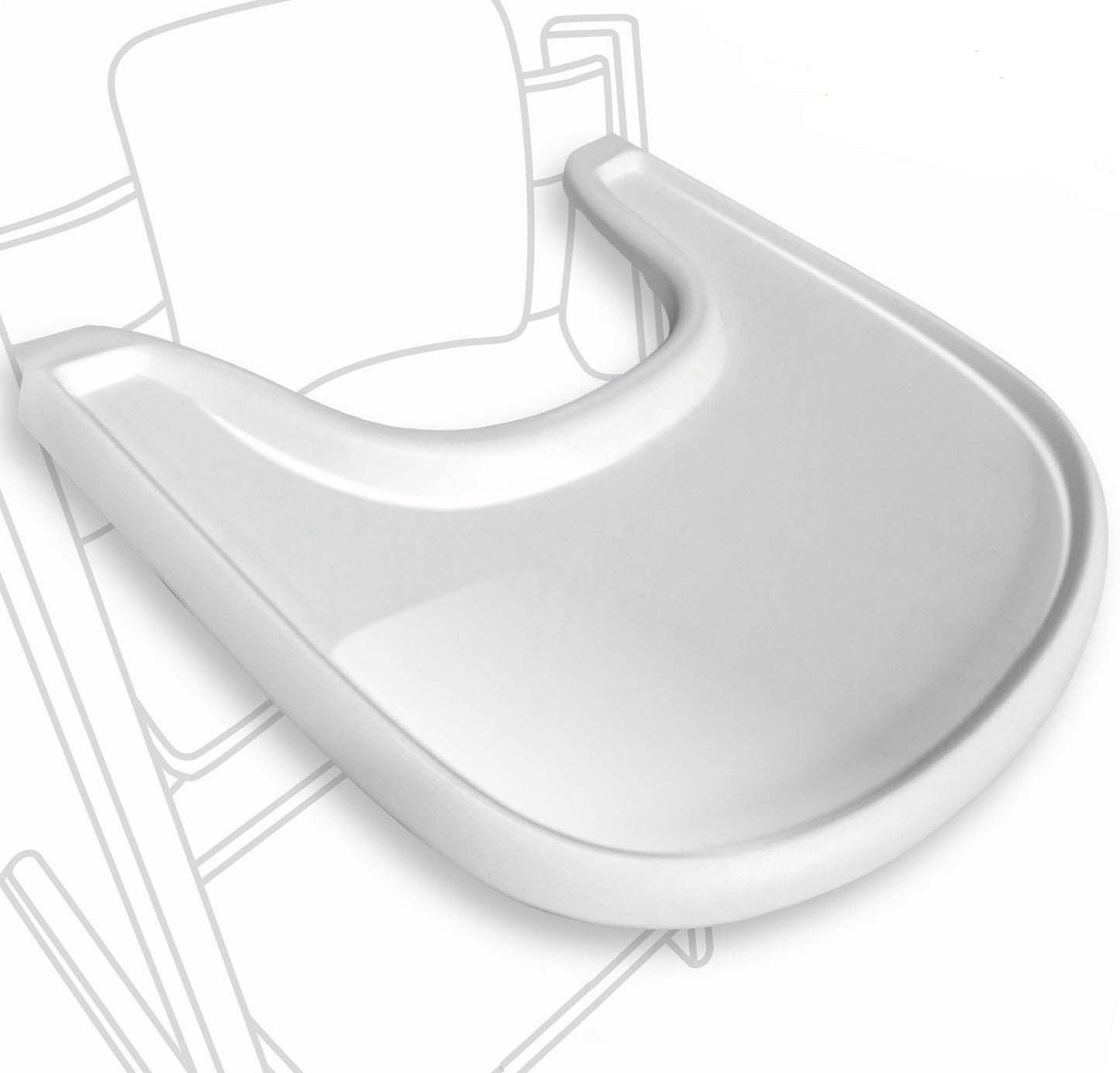 Bandeja para silla alta compatible con silla Stokke Trip Trap, color blanco brillante, diseño curvado ergonómico, sin BPA, fácil de montar