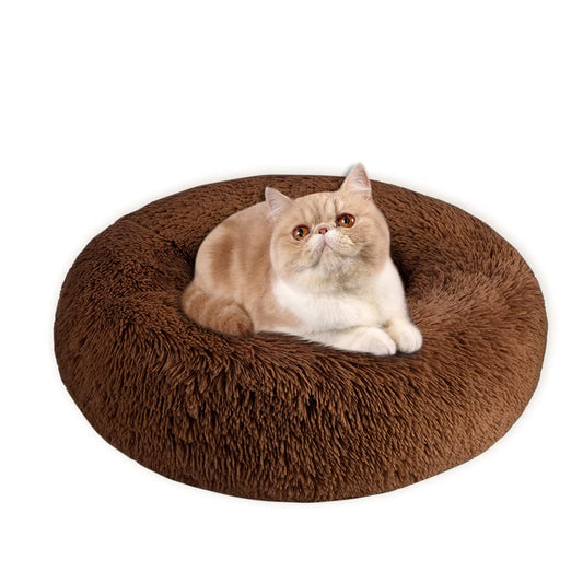 Cama de Perros y Gatos SlowTon Beige Súper Suave Lavable Redonda para Mascota