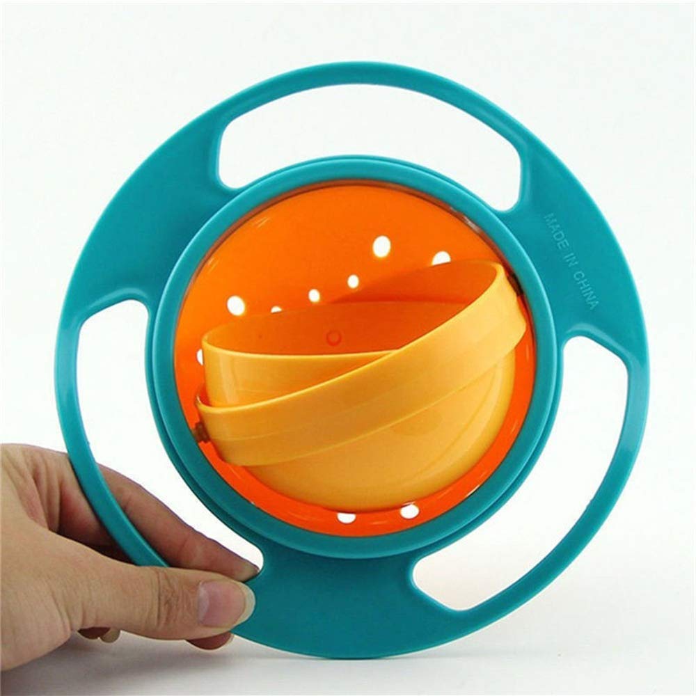 ESH7 - Tazón giratorio divertido de 360 grados a prueba de derrames con tapa de alimentación sin desorden (azul)