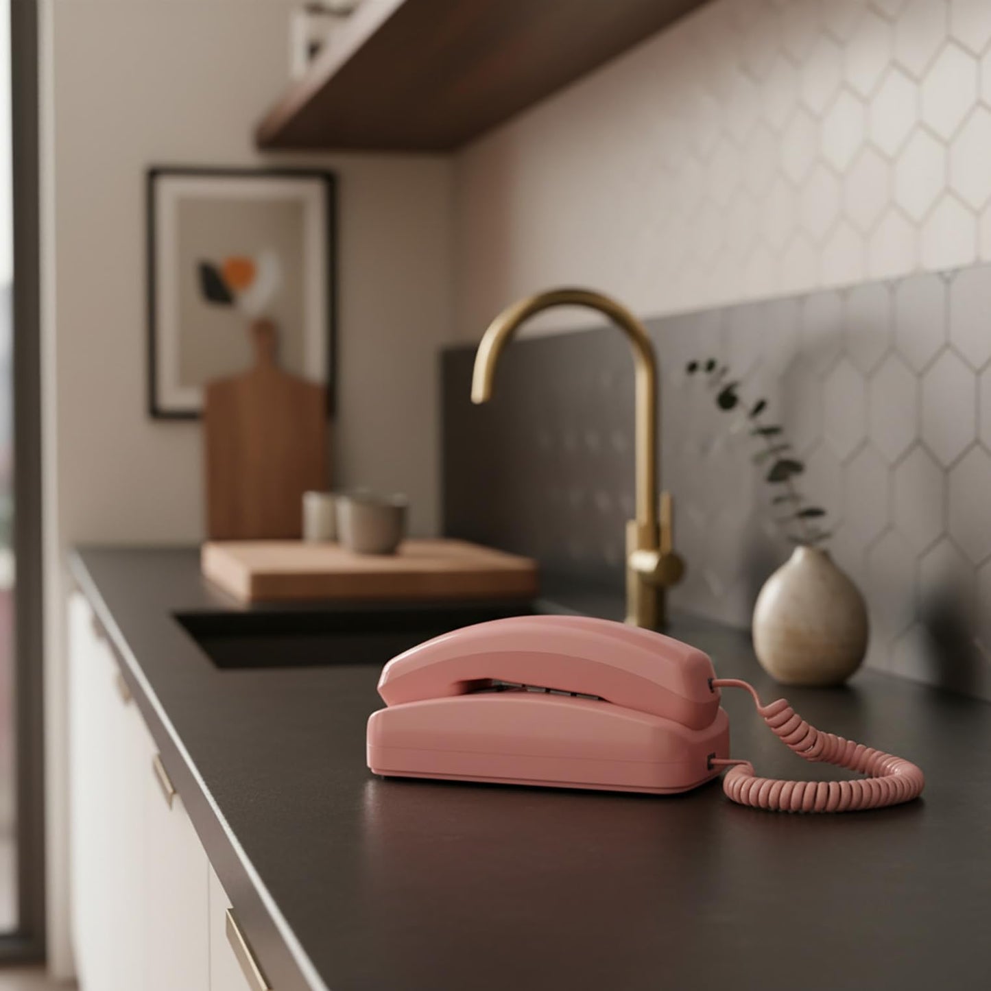 iSoHo Phones iSoHo Trimline Phone - Phones For Seniors - Phone for Hearing impaired - Ladies Pink - Retro Novelty Telephone - An Improved Version of The Princess Phones in 1965 - Style Big Button