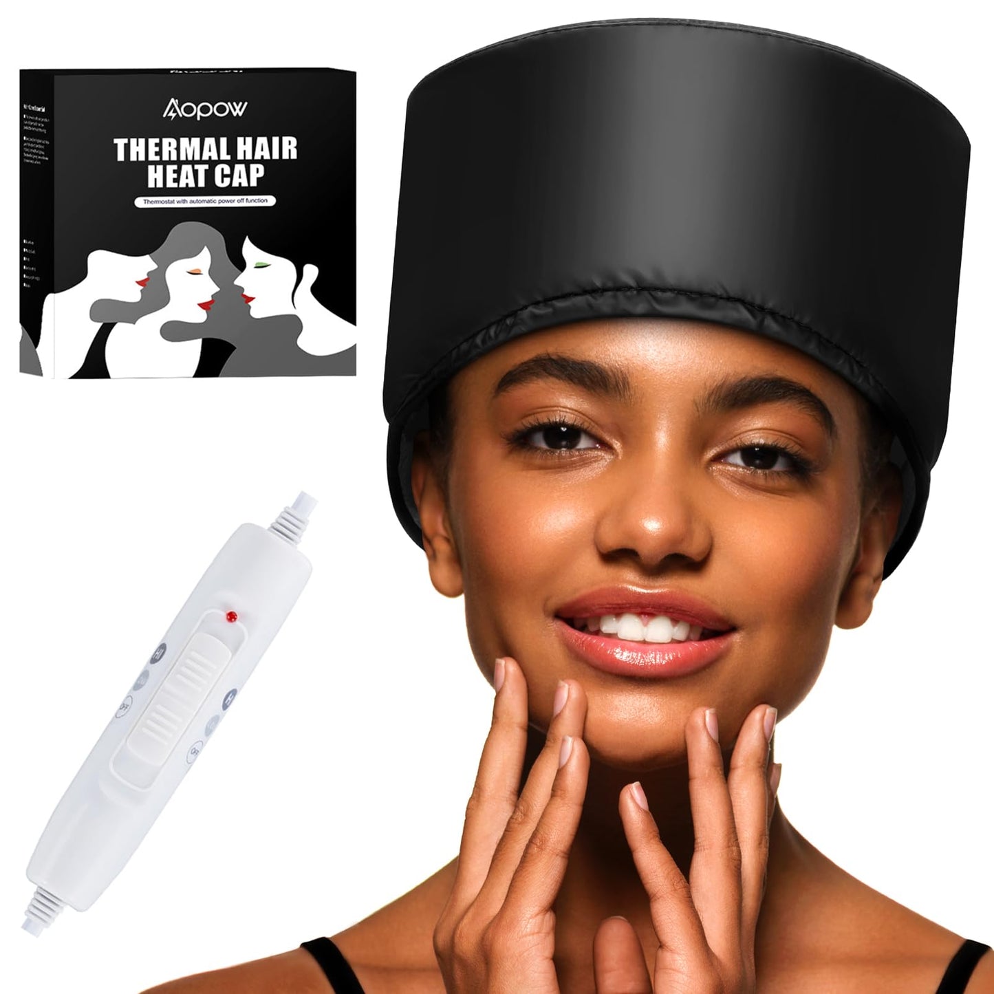 Tapón de Calor Eléctrico para el Cabello Afro Negro con Acondicionador Profundo y 2 Modos de Temperatura