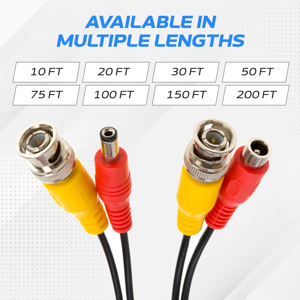 Premade BNC Video Cable / Cable de alimentación para cámaras de seguridad, CCTV, DVR, sistema de vigilancia, Plug & Play