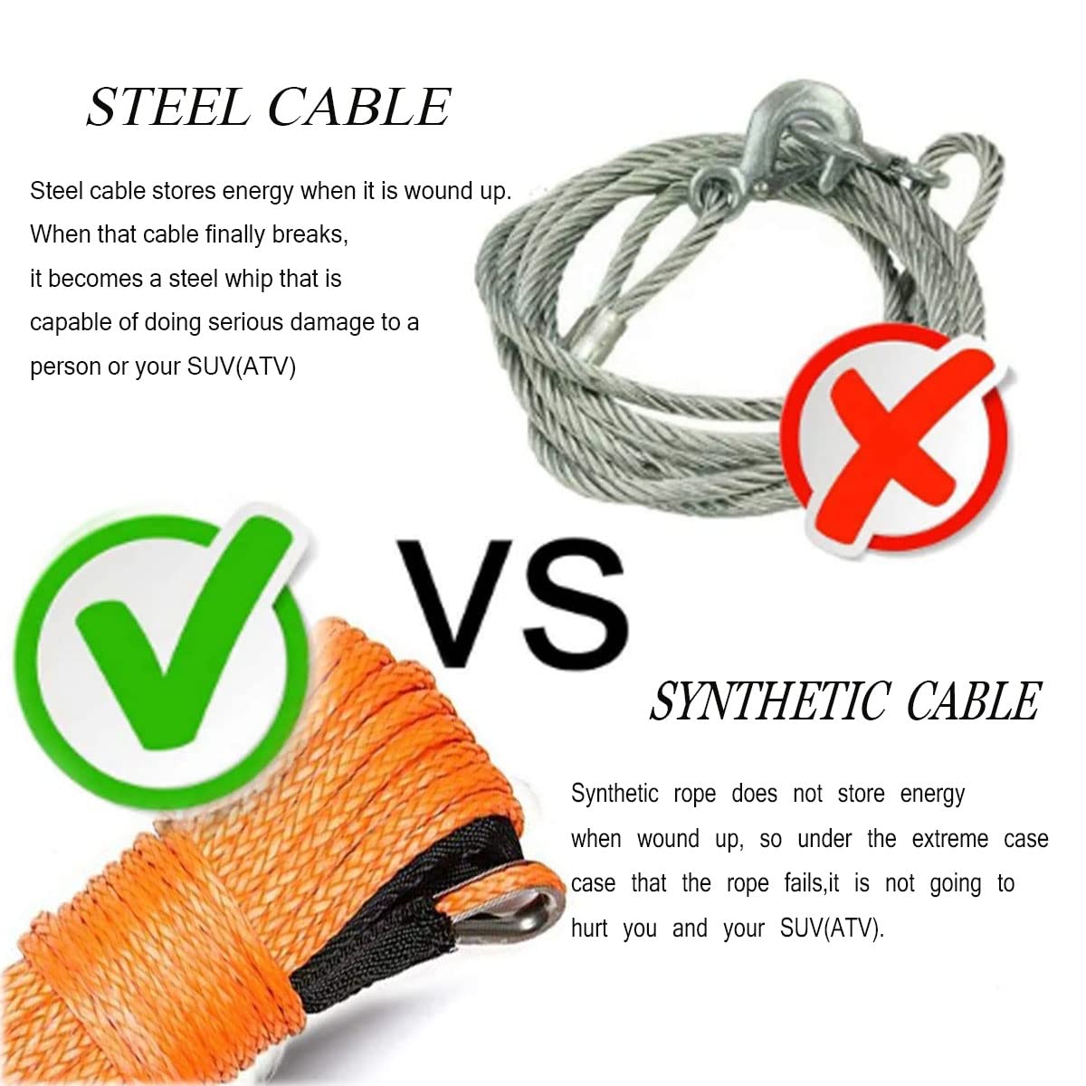 Cuerda de cabrestante sintética de 3/8 pulgadas x 50 pies, cuerda de cabrestante de nailon de 1 cm x 15 m, cuerda de cabrestante sintética de 2500 libras para cabrestantes 4WD Off Road, ATV UTV SUV Cuerda sintética (naranja) (3/8 pulgadas x 50 pies)
