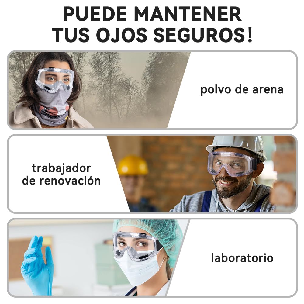 Gafas de protección, Lentes Protectores, Gafas Protectoras de Seguridad, Anti-Fog and Scratch Reduction Goggle para Química Agricultura, Industria, Laboratorio y Seguridad(Blanco)
