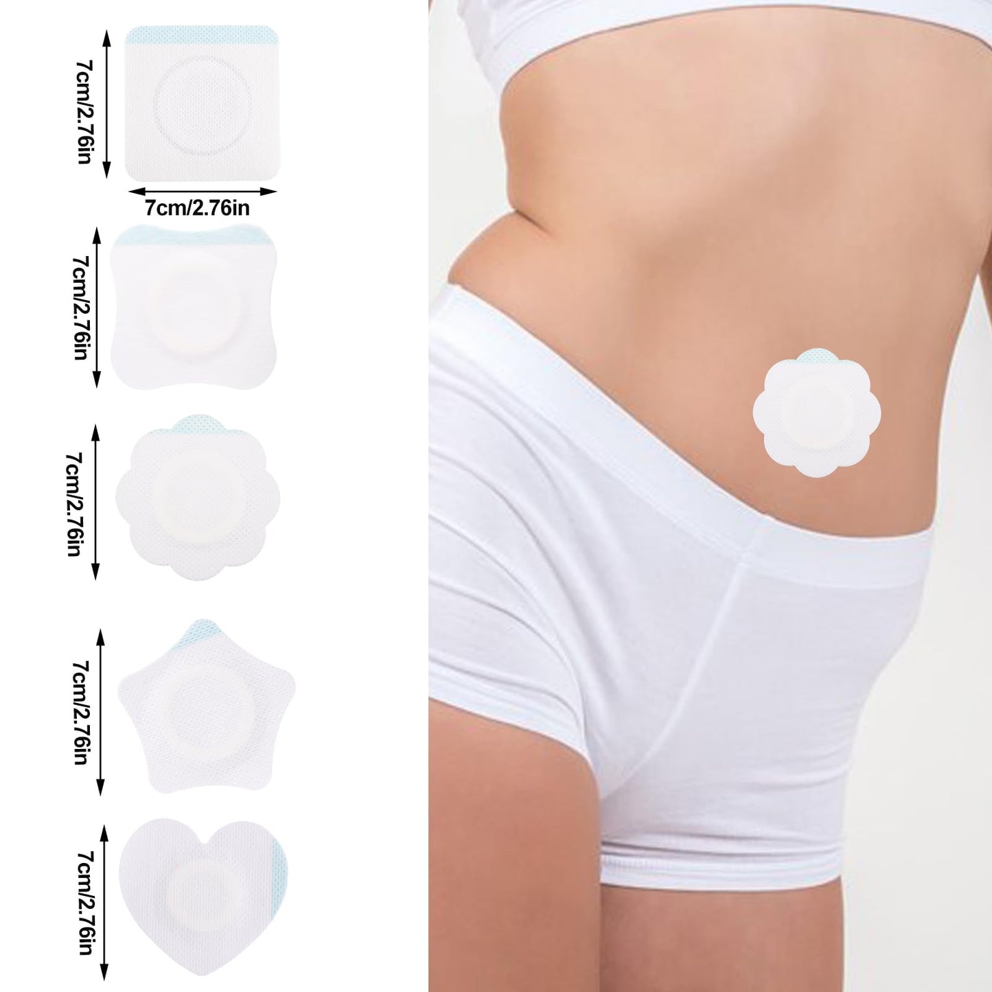 BOXOB 50 Pzs Faja para el Ombligo con Aceite de Ricino, 5 Estilos Autoadhesivas de Algodón Antifugas Muy Absorbentes con Forma Corazón Estrella y Flor Orgánicas
