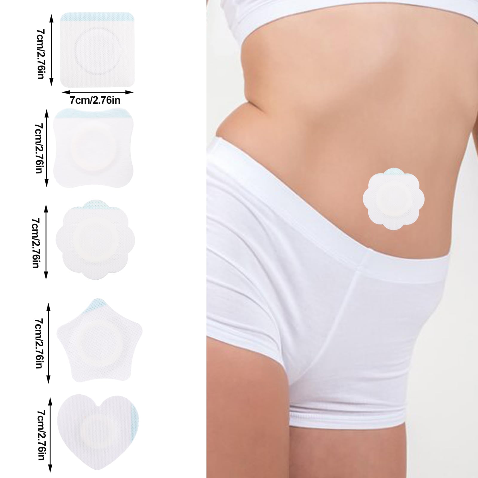 BOXOB 50 Pzs Faja para el Ombligo con Aceite de Ricino, 5 Estilos Autoadhesivas de Algodón Antifugas Muy Absorbentes con Forma Corazón Estrella y Flor Orgánicas