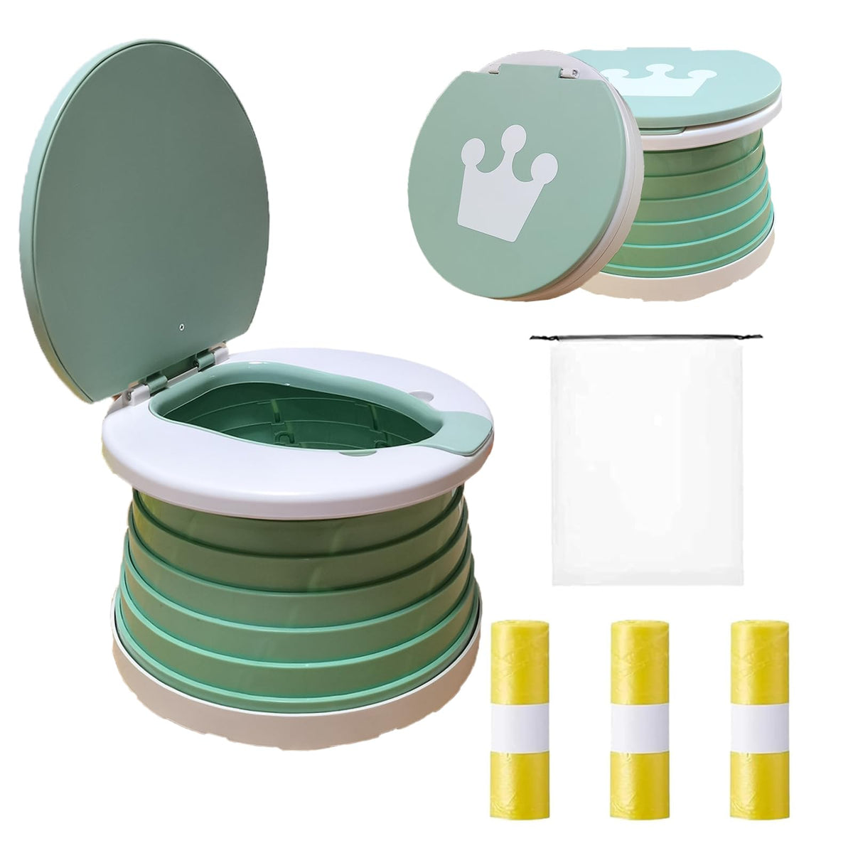 Orinal de viaje para niños pequeños, inodoro portátil y plegable, aplica para asiento de inodoro de emergencia para automóvil, camping, exterior, interior (verde, pequeño)