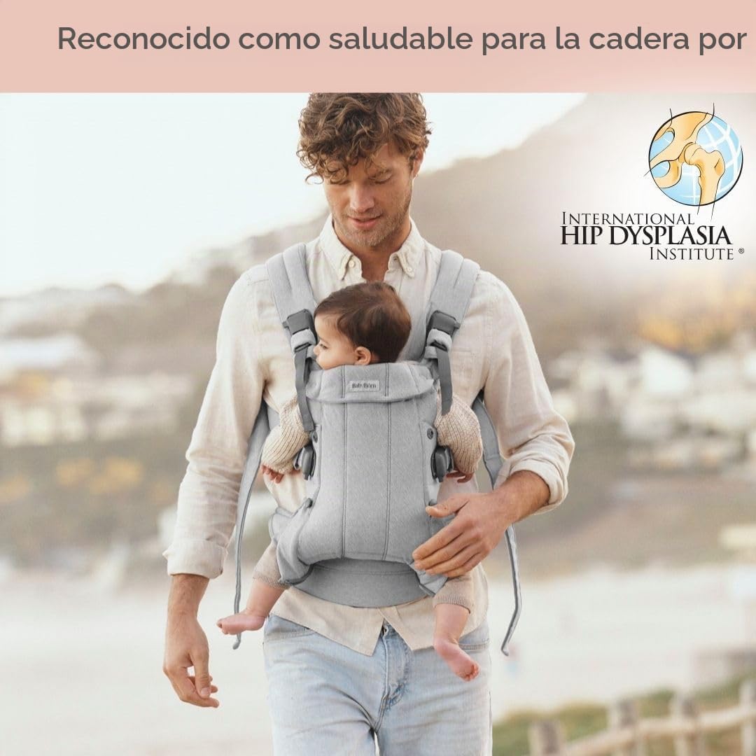 BabyBjörn Canguro Portabebé Harmony, Tejido Jaspeado, Gris claro | Ergonómico, para recién nacidos hasta los 3 años (3.2–15 kg), 4 posiciones, posición de piernas ajustable, suave y cómodo