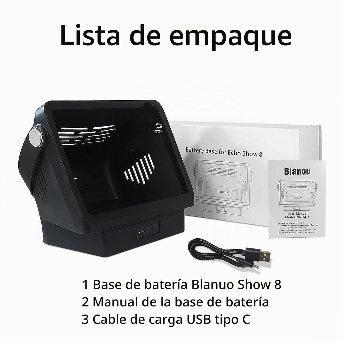 Base de Batería Blanou Negro para Show8 1ª y 2ª Generación con Cargador Portátil y Soporte para Altavoz Inteligente Xiaodudao 15600mAh Protector 9.5 Horas Trabajo.