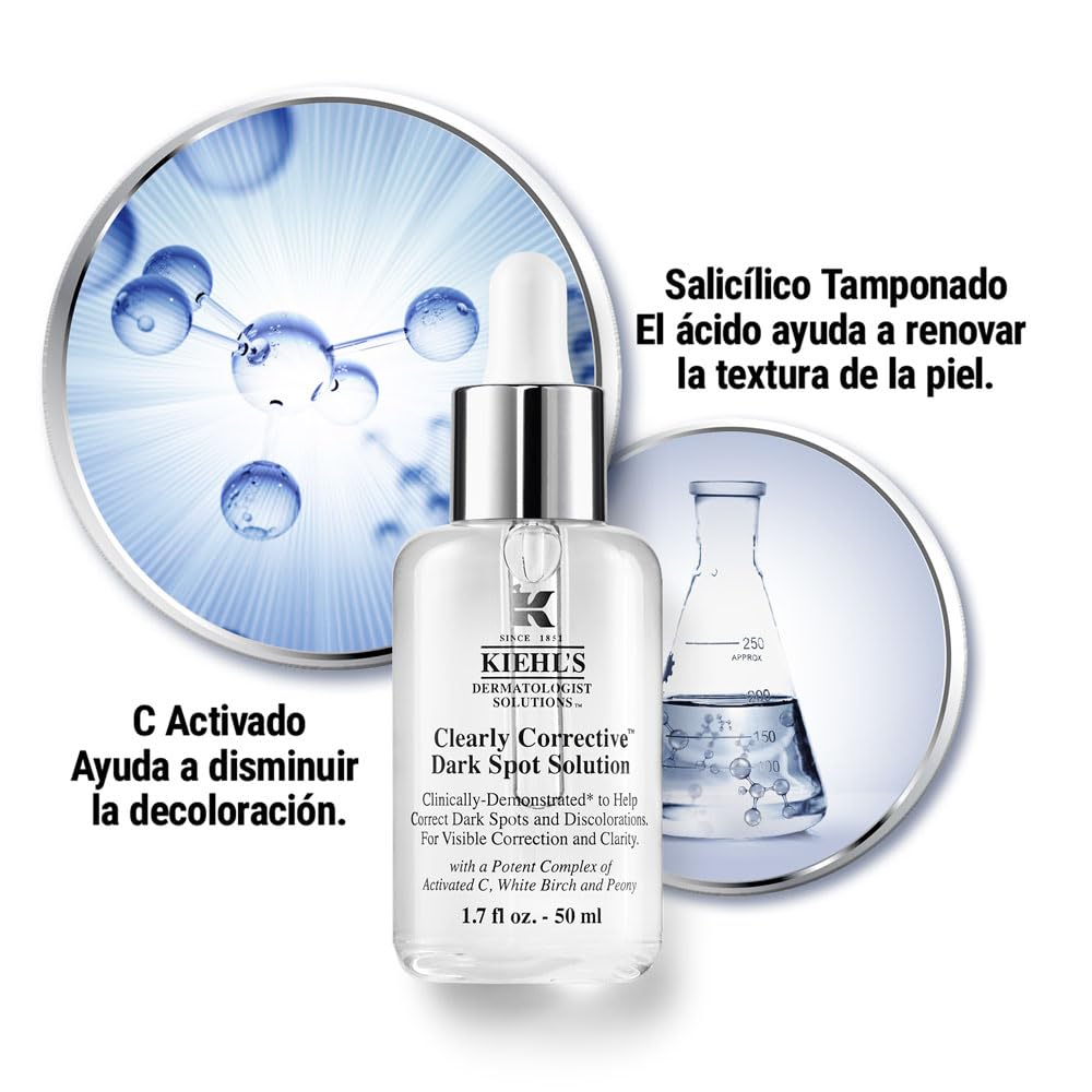 Kiehl's, Clearly Corrective, Dark Spot Solution, Suero Corrector de Manchas Oscuras, Aumenta la Luminosidad y Unifica el Tono de Piel, 15 ml