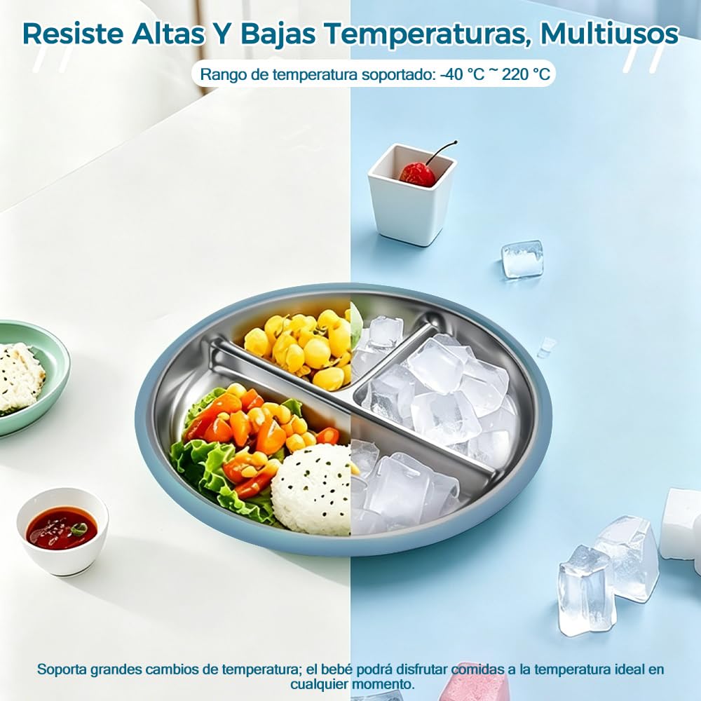 Platos de Acero Inoxidable para Bebe, Set de Alimentación para Bebé