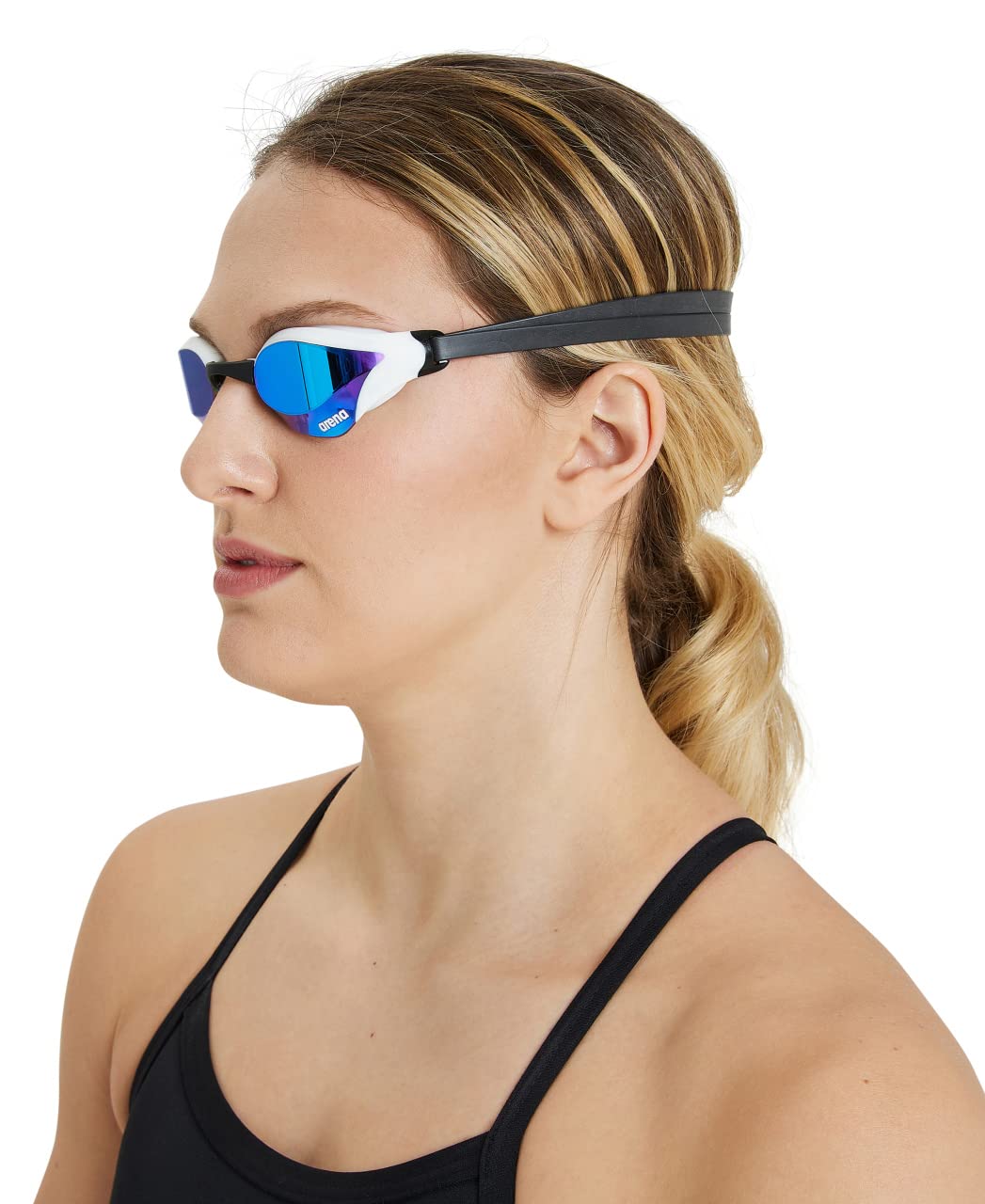Anteojos de Natación Arena Azul Blanco con Lentes de Policarbonato Espejo, Antivaho Cobra Core Swipe para Hombre y Mujer