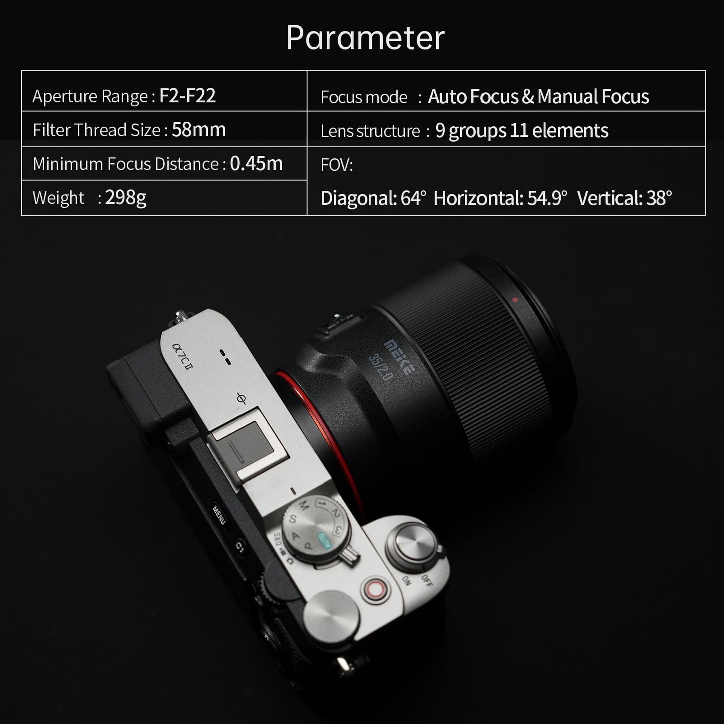 Meike 35mm F2.0 Full Frame de Lente de Motor Paso a Paso STM Enfoque automático Compatible con cámaras Sony E Mount A7 A7R A7IV A7R IV A7III A7RII A7RIII A7SIII A9 A7C A7CII
