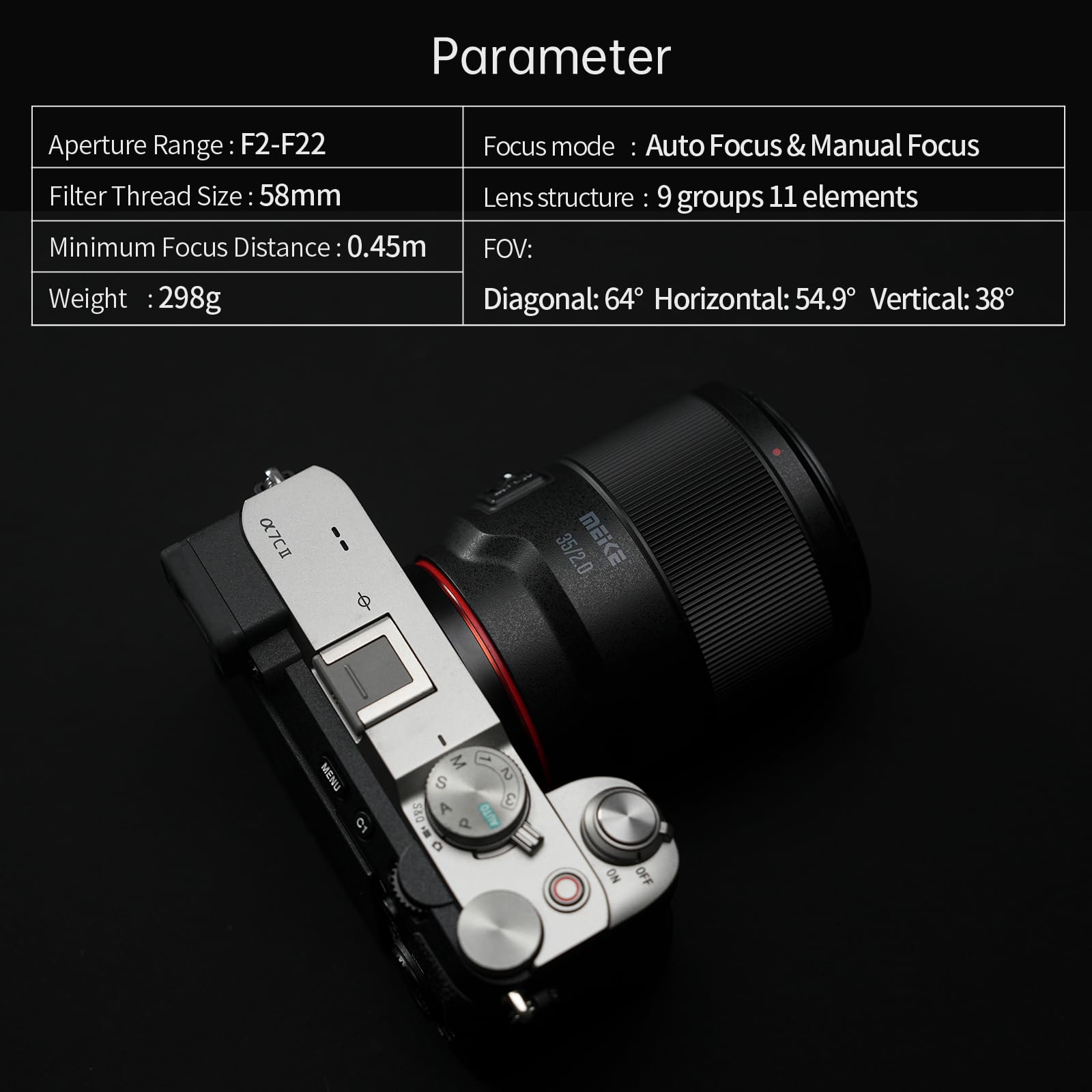 Meike 35mm F2.0 Full Frame de Lente de Motor Paso a Paso STM Enfoque automático Compatible con cámaras Sony E Mount A7 A7R A7IV A7R IV A7III A7RII A7RIII A7SIII A9 A7C A7CII