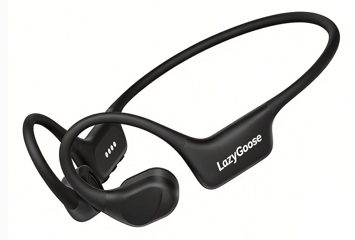 Auriculares de Conducción Ósea LazyGoose Negro Bluetooth 6.0 Impermeables IPX7 con Micrófono para Correr y Ciclismo