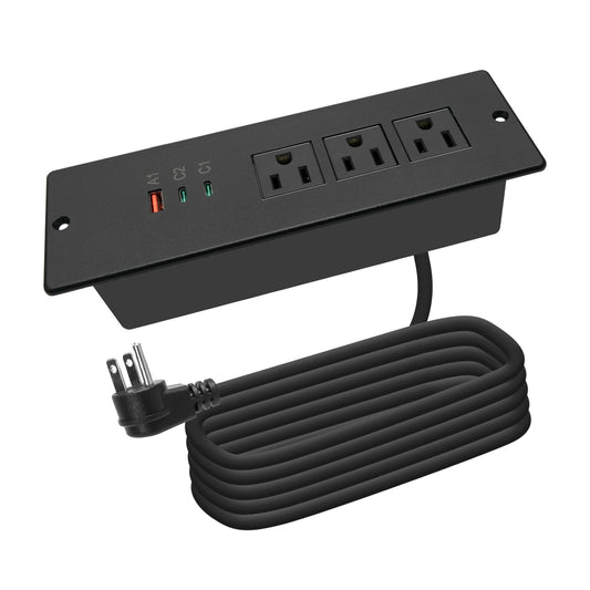 4 LEAF Regleta de Enchufes Empotrada USB C 65W,Enchufe de Escritorio Empotrable 3 Tomas 3 USB (PD 65W& QC60W,) Cable de Alimentación de 2 Metros Enchufe Plano de Carga Rápida Empotrable para Muebles