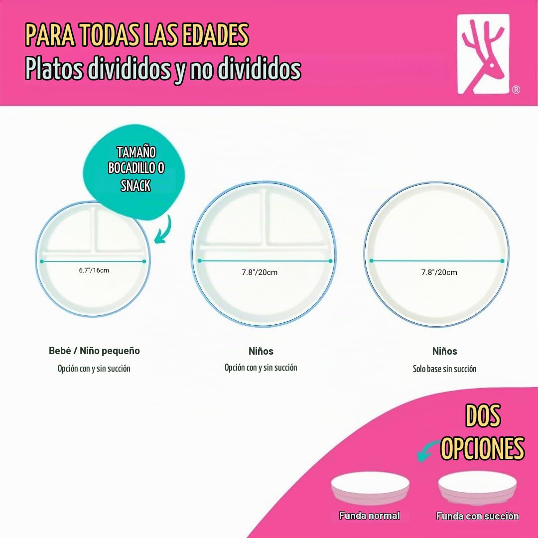 Elk and Friends Placas de porcelana para niños/niños pequeños de 19.8 cm + fundas + tapa | Pack de 4