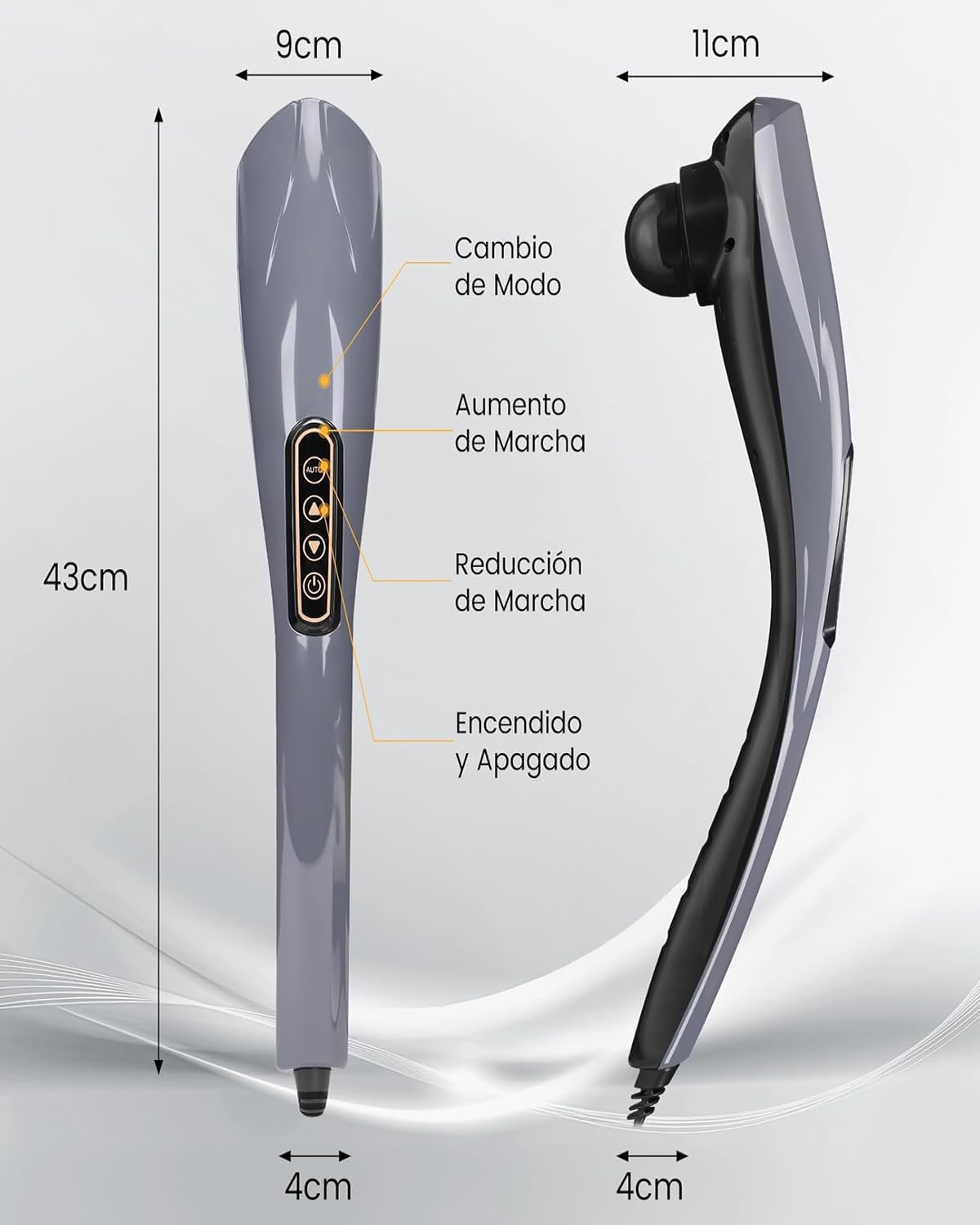 Masajeador de Espalda, Masajeador de Percusión de Tejido Profundo con 6 Cabezales De Masaje 10 Intensidad &12 Modos, Multifuncional Masajeador Muscular, para Cuello, Pierna, Pie, Hombro,Abdomen, Brazo, Función De Calefacción(Gris)